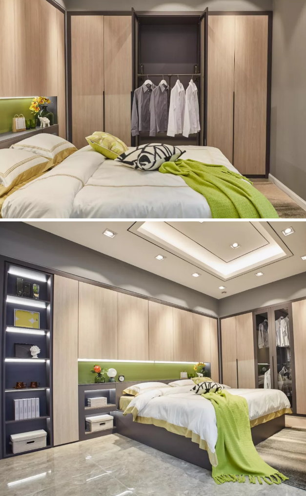 鵬鴻免漆生態(tài)板清風胡桃定制衣柜實拍